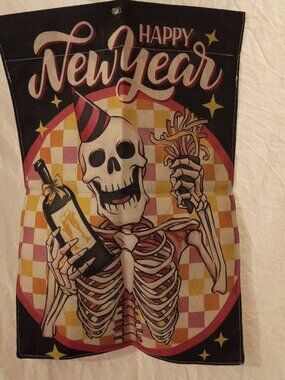 Brand New Garden Flag Happy New Year Skeleton